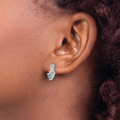 Sterling Silver Rhodium-plated Aquamarine and Diamond Earrings, 13 x 6mm