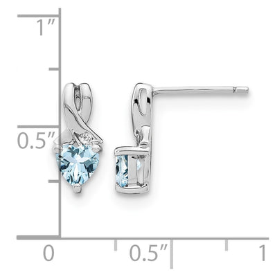 Sterling Silver Rhodium-plated Aquamarine and Diamond Earrings, 13 x 6mm