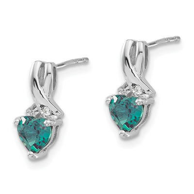 Sterling Silver Rhodium-plated Created Alexandrite/Diamond Earrings, 13 x 6mm