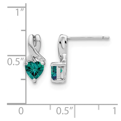 Sterling Silver Rhodium-plated Created Alexandrite/Diamond Earrings, 13 x 6mm