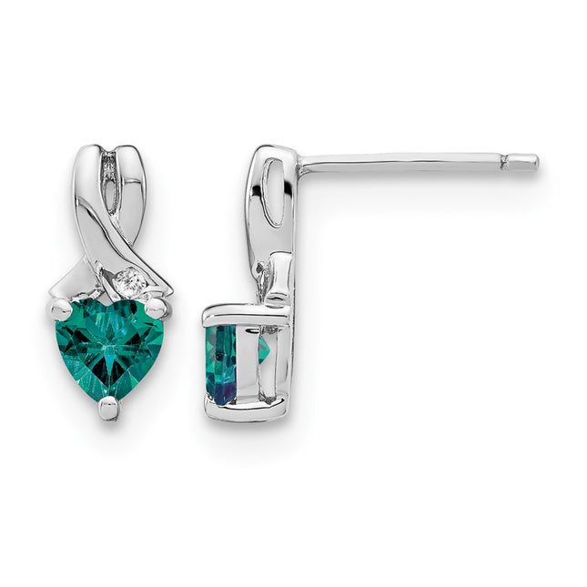 Sterling Silver Rhodium-plated Created Alexandrite/Diamond Earrings, 13 x 6mm