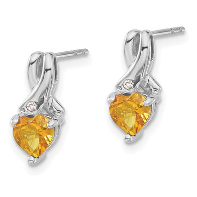 Sterling Silver Rhodium-plated Citrine and Diamond Earrings, 13 x 6mm