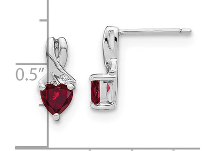 Sterling Silver Rhodium-plated Created Ruby and Diamond Earrings (Style EM7401-CRU-002-SSA)