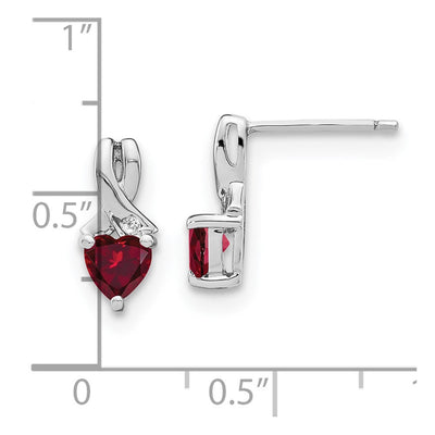 Sterling Silver Rhodium-plated Created Ruby and Diamond Earrings, 13 x 6mm