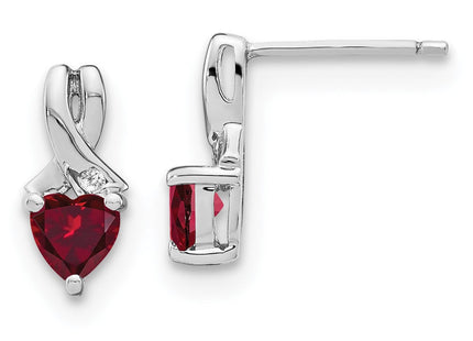 Sterling Silver Rhodium-plated Created Ruby and Diamond Earrings (Style EM7401-CRU-002-SSA)