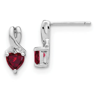 Sterling Silver Rhodium-plated Created Ruby and Diamond Earrings (Style EM7401-CRU-002-SSA)