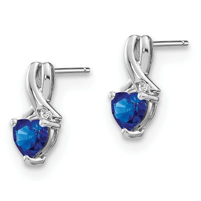 Sterling Silver Rhodium-plated Created Sapphire and Diamond Earrings, 13 x 6mm