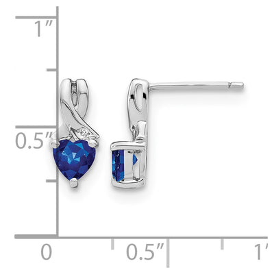 Sterling Silver Rhodium-plated Created Sapphire and Diamond Earrings, 13 x 6mm