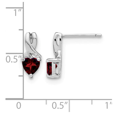 Sterling Silver Rhodium-plated Garnet and Diamond Earrings, 13 x 6mm
