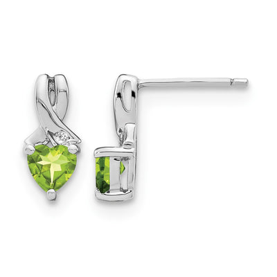 Sterling Silver Rhodium-plated Peridot and Diamond Earrings, 13 x 6mm