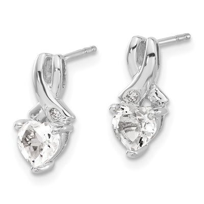 Sterling Silver Rhodium-plated White Topaz and Diamond Earrings, 13 x 6mm