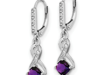 Sterling Silver Rhodium-plated Amethyst and Diamond Earrings (Style EM7402-AM-006-SSA)