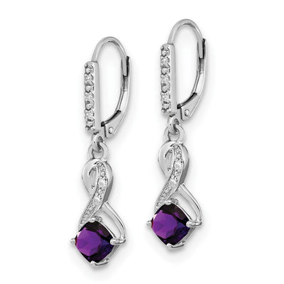 Sterling Silver Rhodium-plated Amethyst and Diamond Earrings, 29.5 x 7.25mm