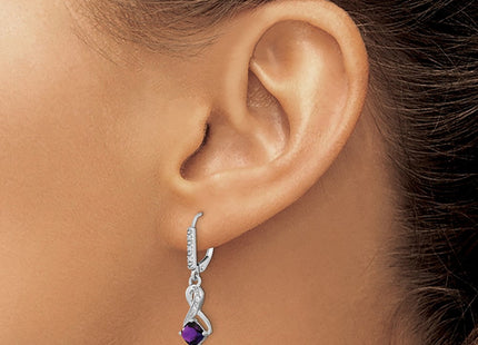 Sterling Silver Rhodium-plated Amethyst and Diamond Earrings (Style EM7402-AM-006-SSA)