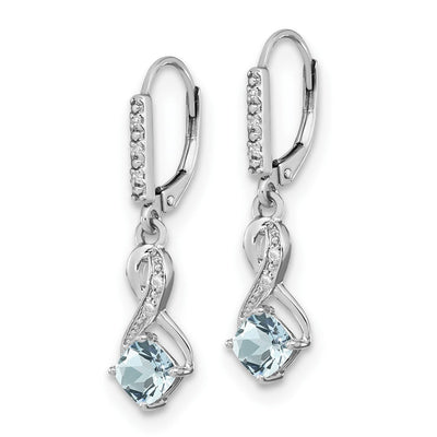 Sterling Silver Rhodium-plated Aquamarine and Diamond Earrings, 29.5 x 7.25mm