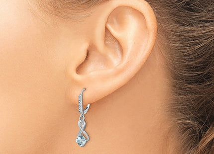 Sterling Silver Rhodium-plated Aquamarine and Diamond Earrings (Style EM7402-AQ-006-SSA)
