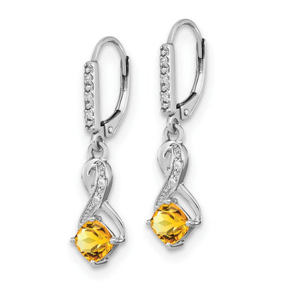 Sterling Silver Rhodium-plated Citrine and Diamond Earrings, 29.5 x 7.25mm