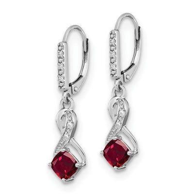 Sterling Silver Rhodium-plated Created Ruby and Diamond Earrings, 29.5 x 7.25mm