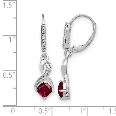 Sterling Silver Rhodium-plated Created Ruby and Diamond Earrings, 29.5 x 7.25mm