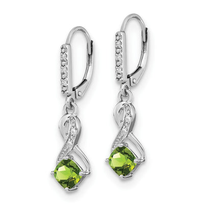 Sterling Silver Rhodium-plated Peridot and Diamond Earrings, 29.5 x 7.25mm