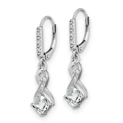 Sterling Silver Rhodium-plated White Topaz and Diamond Earrings, 29.5 x 7.25mm