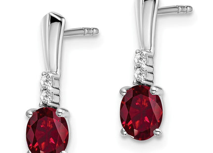 14k White Gold Oval Created Ruby and Diamond Dangle Earrings (Style EM7407-CRU-004-WA)