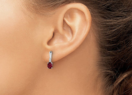 14k White Gold Oval Created Ruby and Diamond Dangle Earrings (Style EM7407-CRU-004-WA)