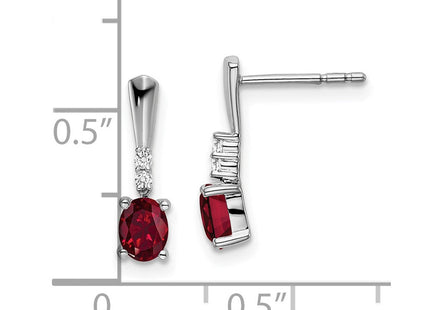 14k White Gold Oval Created Ruby and Diamond Dangle Earrings (Style EM7407-CRU-004-WA)