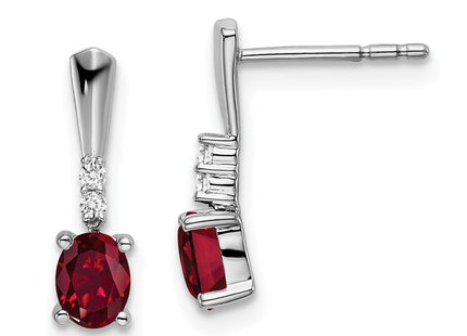 14k White Gold Oval Created Ruby and Diamond Dangle Earrings (Style EM7407-CRU-004-WA)