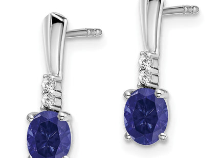 14k White Gold Oval Created Sapphire and Diamond Dangle Earrings (Style EM7407-CSA-004-WA)