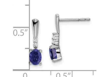 14k White Gold Oval Created Sapphire and Diamond Dangle Earrings (Style EM7407-CSA-004-WA)