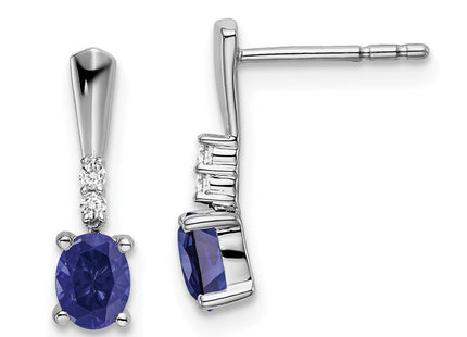 14k White Gold Oval Created Sapphire and Diamond Dangle Earrings (Style EM7407-CSA-004-WA)