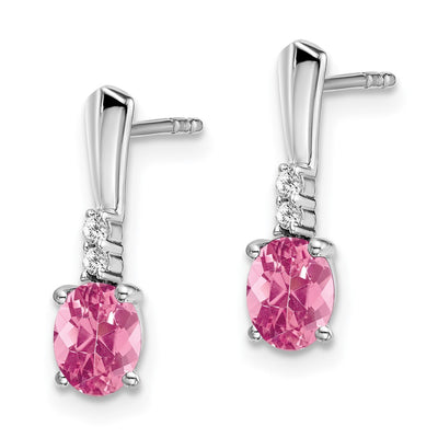 14K White Gold Oval Pink Tourmaline and Diamond Dangle Earrings