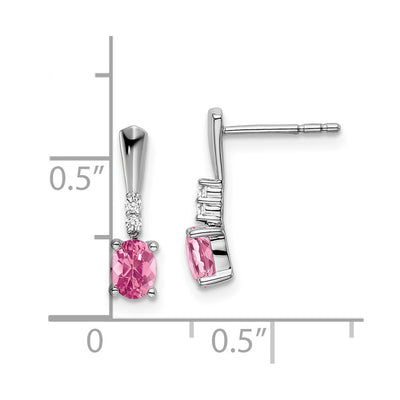 14K White Gold Oval Pink Tourmaline and Diamond Dangle Earrings