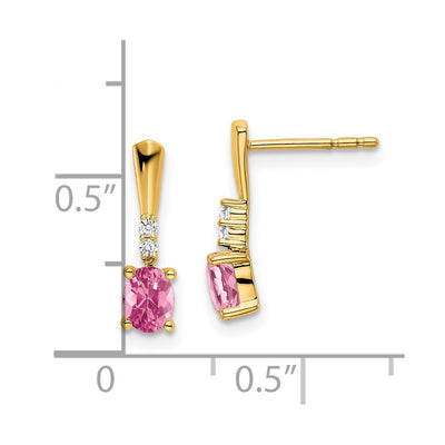 14K Oval Pink Tourmaline and Diamond Dangle Earrings