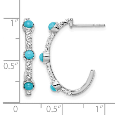 14K White Gold Turquoise and White Topaz J-hoop Earrings, 23 x 4mm