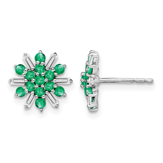 14k White Gold Emerald and Diamond Earrings, 10.75 x 10.75mm