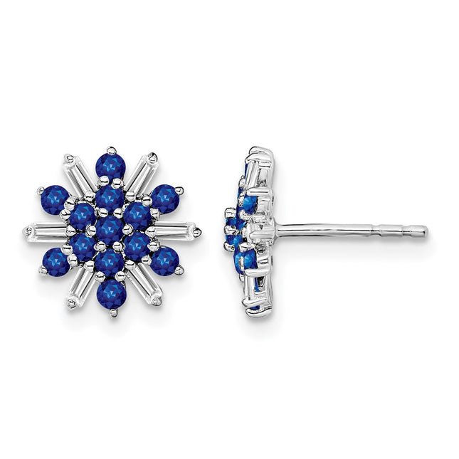 14k White Gold Sapphire and Diamond Earrings, 10.75 x 10.75mm