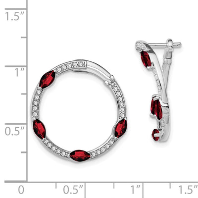 14K White Gold Garnet and Diamond Hoop Earrings