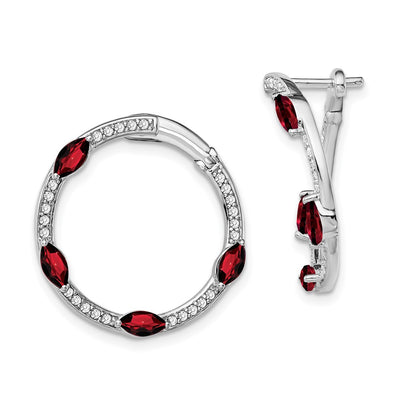 14K White Gold Garnet and Diamond Hoop Earrings