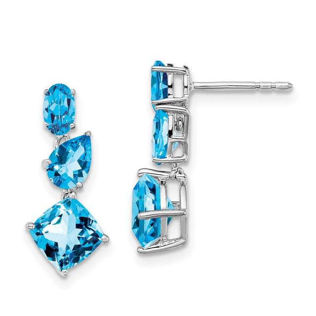 14k White Gold Blue Topaz Dangle Earrings, 19.5 x 8.2mm