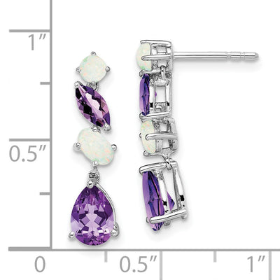 14K White Gold Amethyst and Opal Dangle Earrings