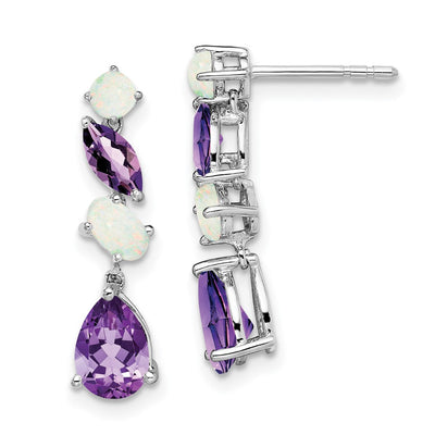 14K White Gold Amethyst and Opal Dangle Earrings