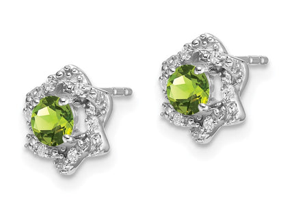 14k White Gold Peridot and Diamond Post Earrings (Style EM7459-PE-006-WA)