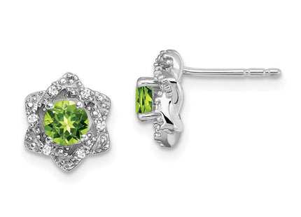 14k White Gold Peridot and Diamond Post Earrings (Style EM7459-PE-006-WA)