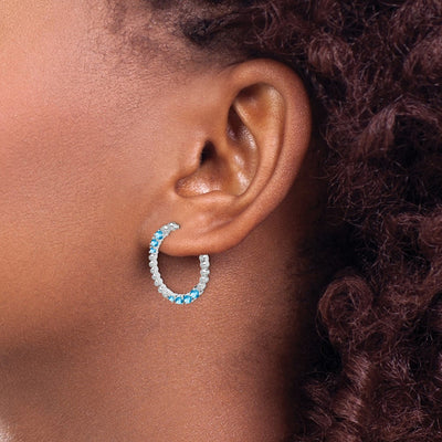 14K White Gold Blue Topaz Oval Hoop Earrings