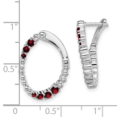 14K White Gold Garnet Oval Hoop Earrings