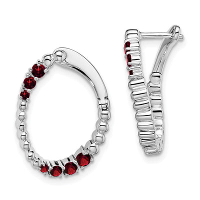 14K White Gold Garnet Oval Hoop Earrings