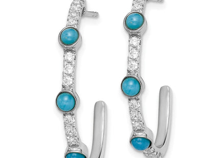 14k White Gold Turquoise and White Topaz J-hoop Earrings (Style EM7485-BTQ-W)