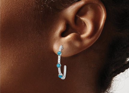 14k White Gold Turquoise and White Topaz J-hoop Earrings (Style EM7485-BTQ-W)